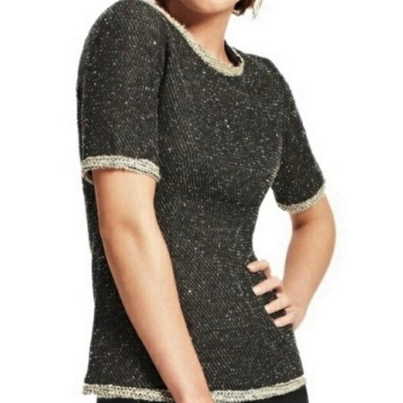 Cabi Sweater Top Short Sleeve Knit Dark Gray Black - Picture 9 of 9